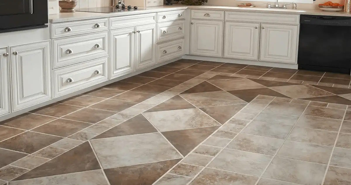 Kitchen with white cabinets and a professionally installed tile floor in Cedar Rapids, IA